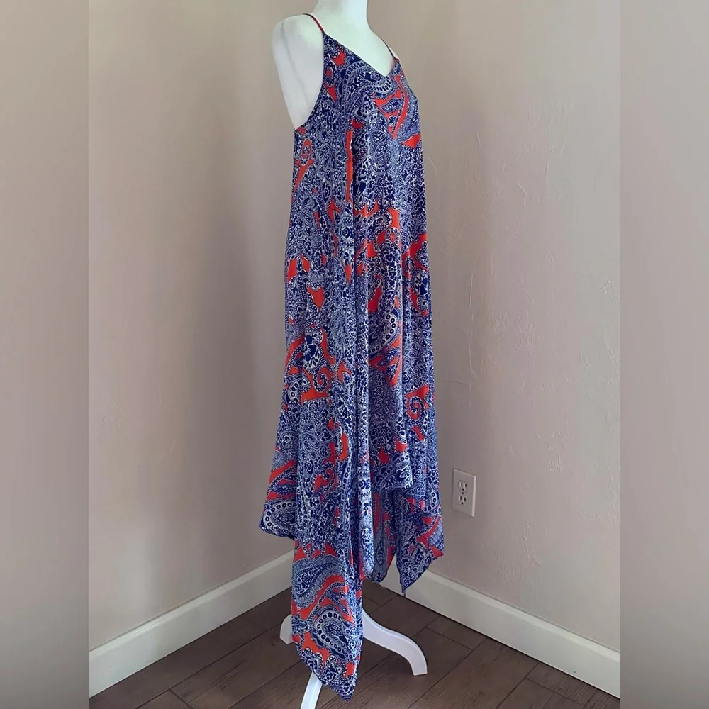 Trina Turk Alverta Silk Paisley Midi Dress Cobalt Blue and Orange Size 4
